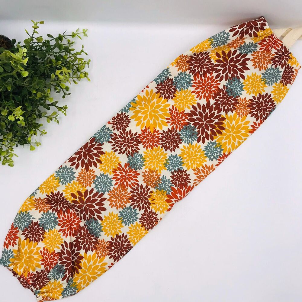 Grocery Bag Holder: Plastic Bag Organizer, Floral Dahlias Orange Yellow Blue